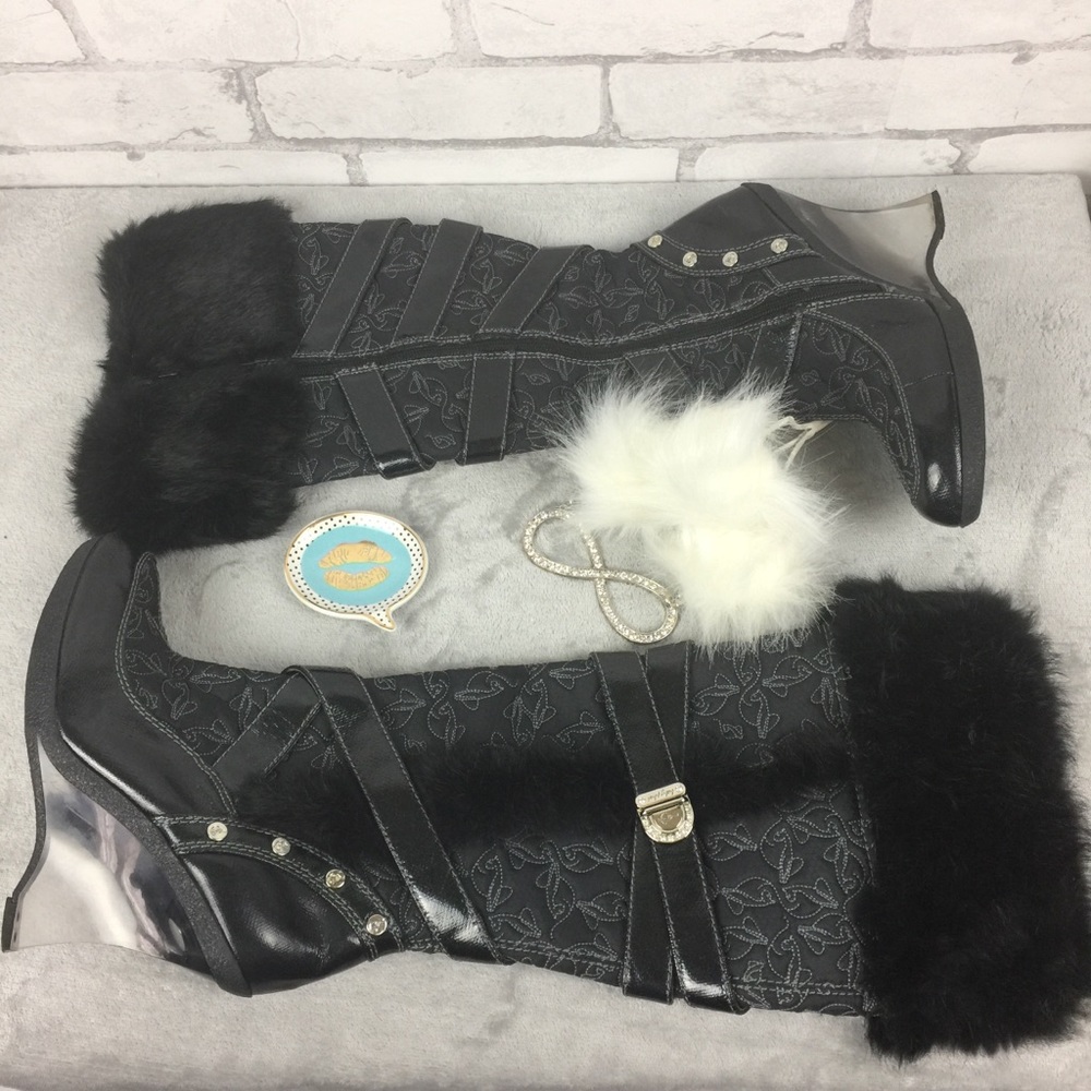 Baby Phat Odessa Black Clear Wedge Heel Size 7B